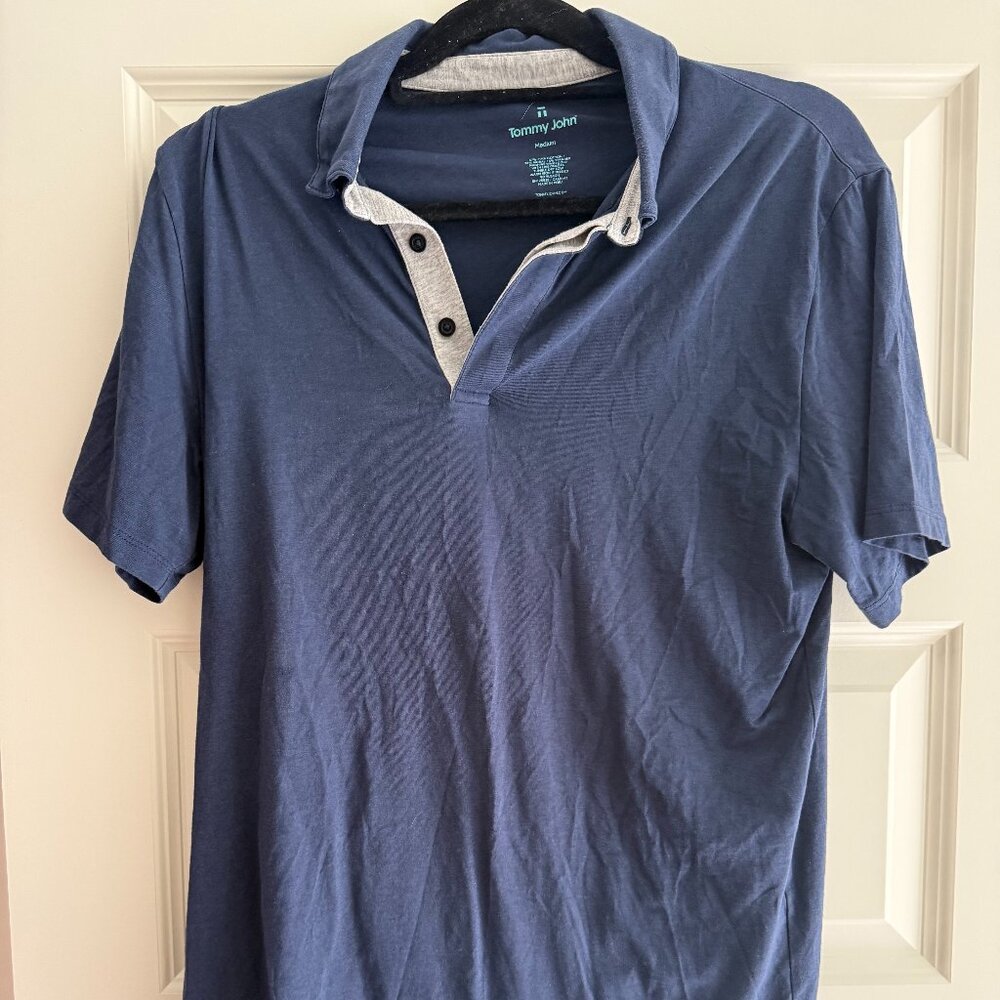 Tommy John Comfort Button-Down Polo - Dress Blues, Size Medium